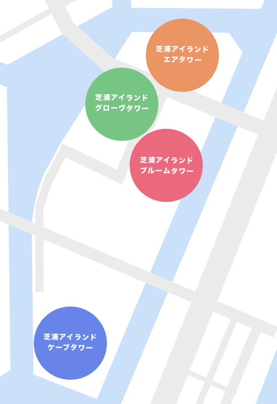 芝浦アイランドにあるタワーマンション一覧マップ
