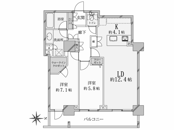 キャナルワーフタワー 2LDK間取り